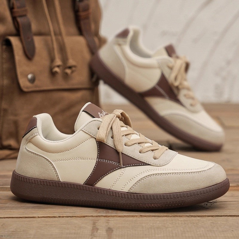 Men's Cream and Brown Retro Trainer Sneakers
