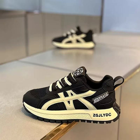 Men's Black and Beige Retro Running Sneakers