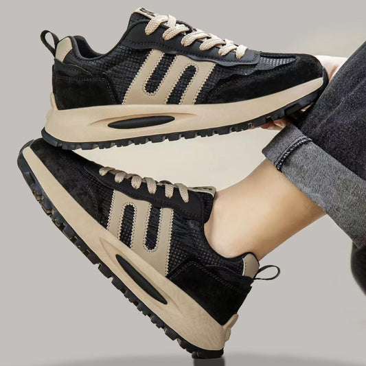Men's Black and Beige Platform Trainer Sneakers