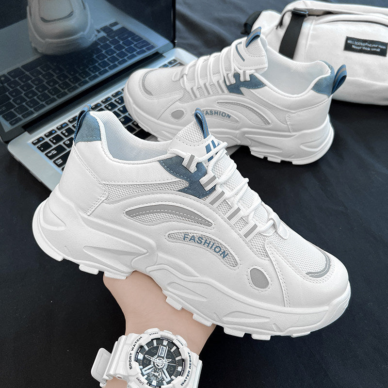 Men's White, Silver and Cream Mesh Platform Running Sneakers