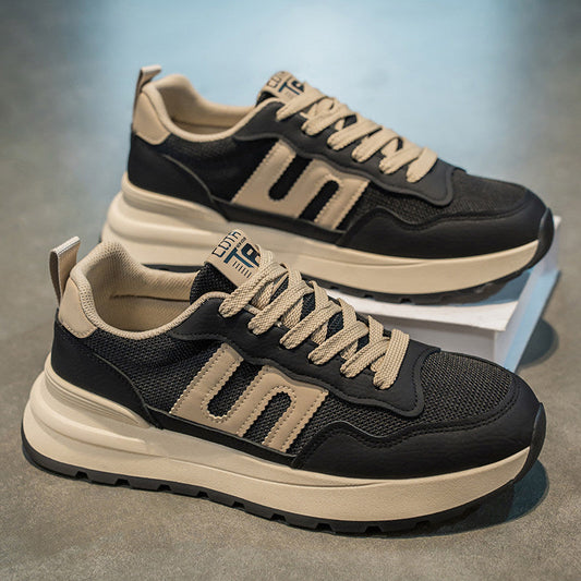 Men's Black and Beige Mesh Platform Sneakers