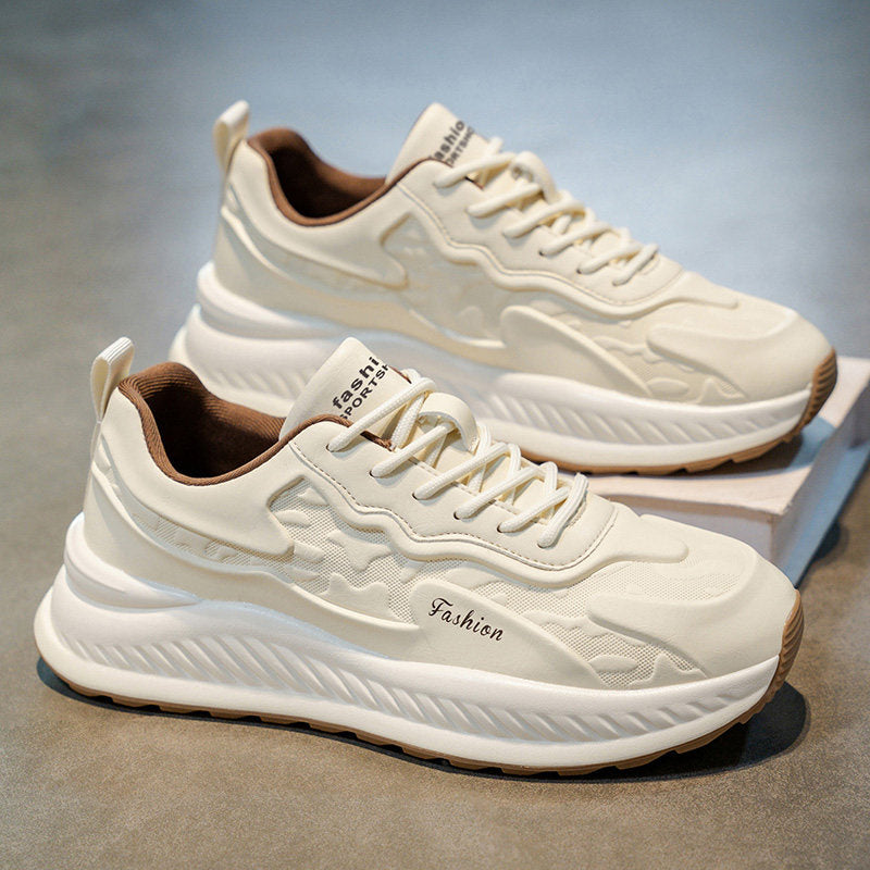 Men's Silver, Cream and Beige Platform Running Sneakers