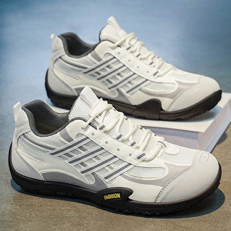 Men's White and Gray Striped Running Sneakers