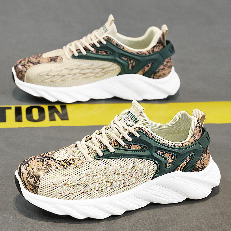 Men's White, Cream and Beige Mesh Casual Sneakers