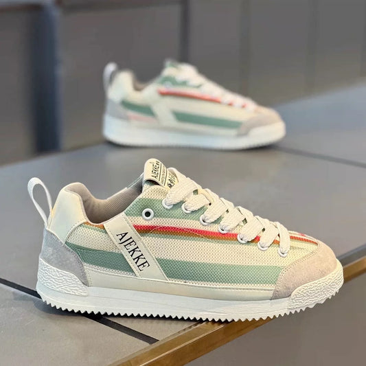 Men's Beige Sage and Coral Retro Sneakers