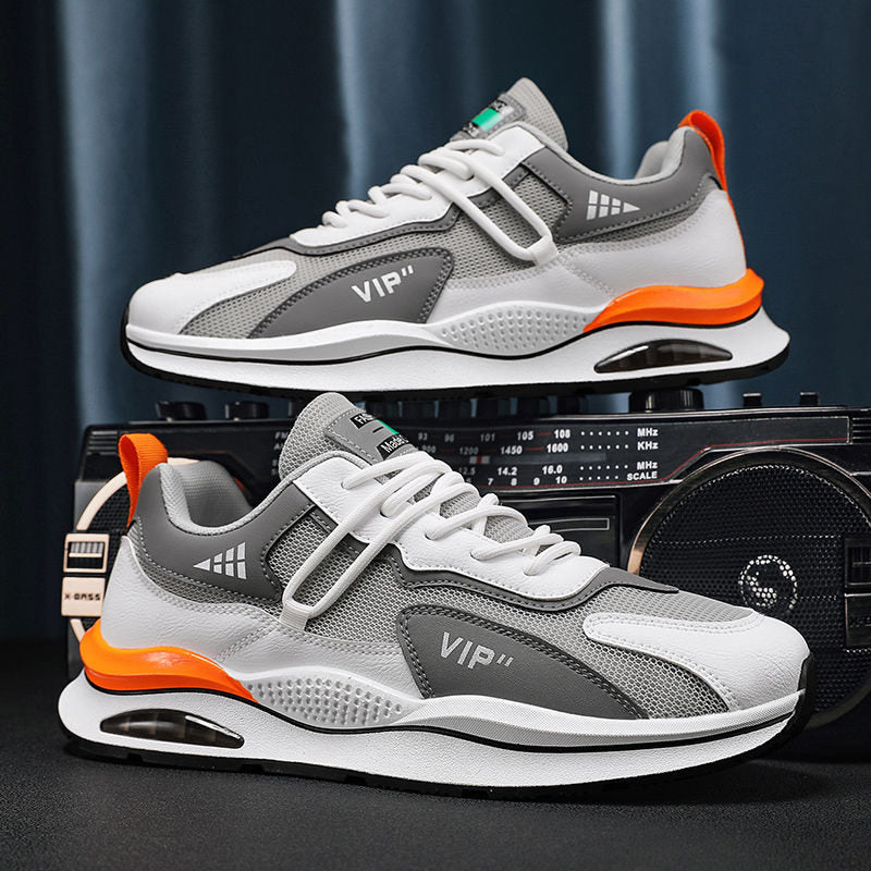Men's Gray White and Orange Running Sneakers