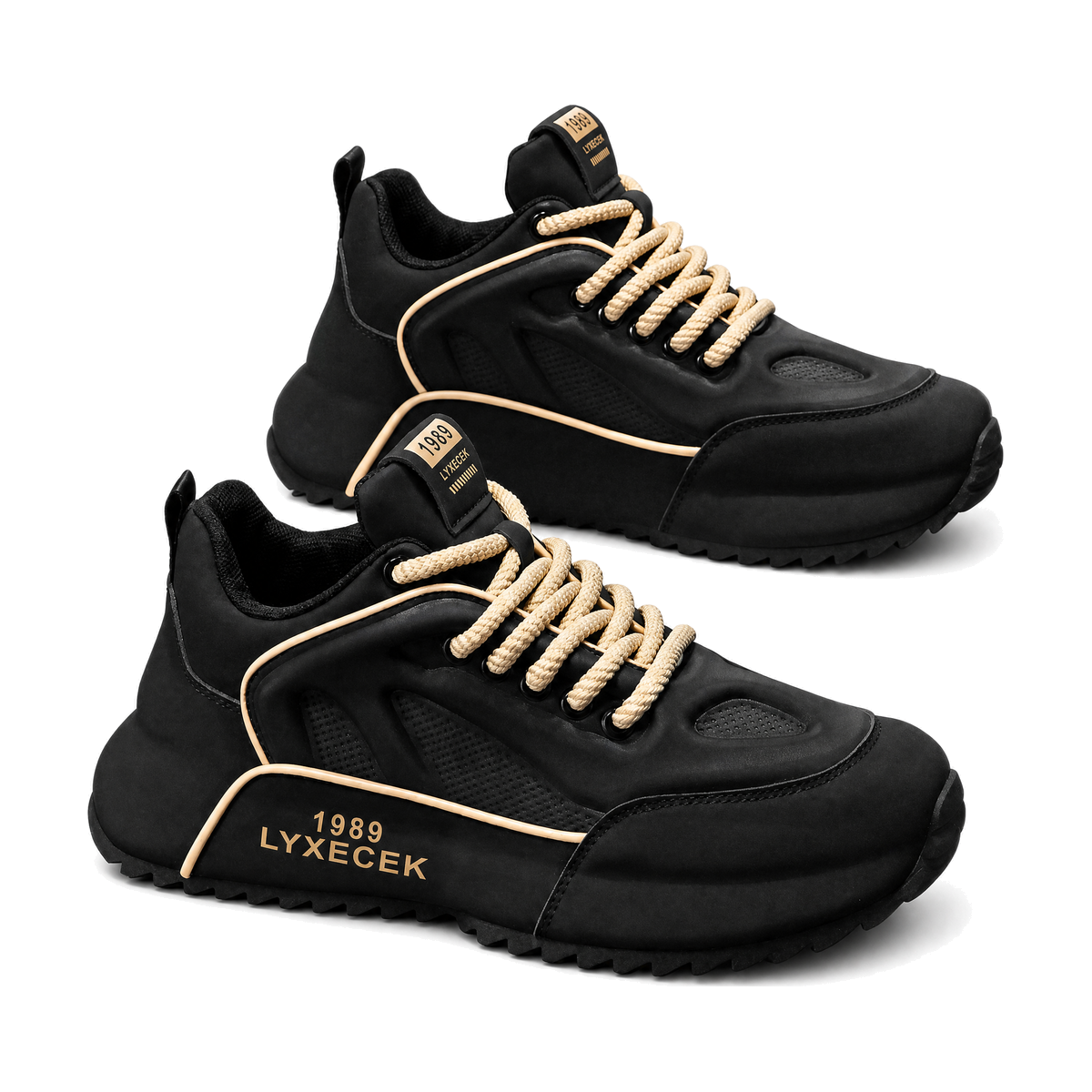 Men's Black, Cream and Silver Platform Running Sneakers