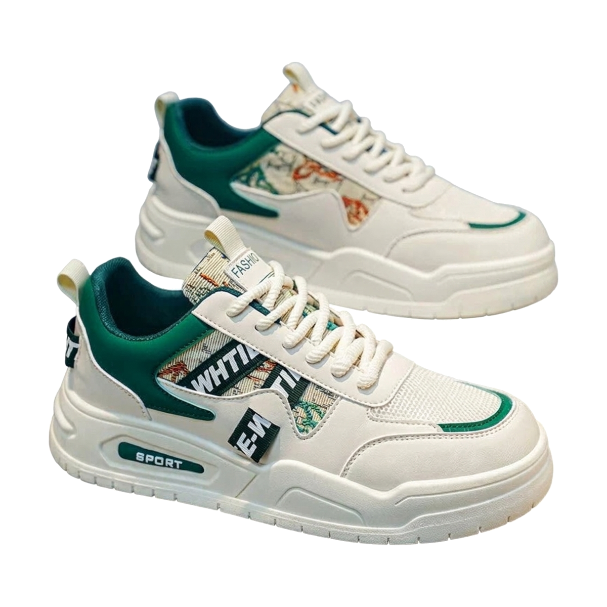 Men's White, Silver and Cream Mesh Platform Retro Trainer Sneakers